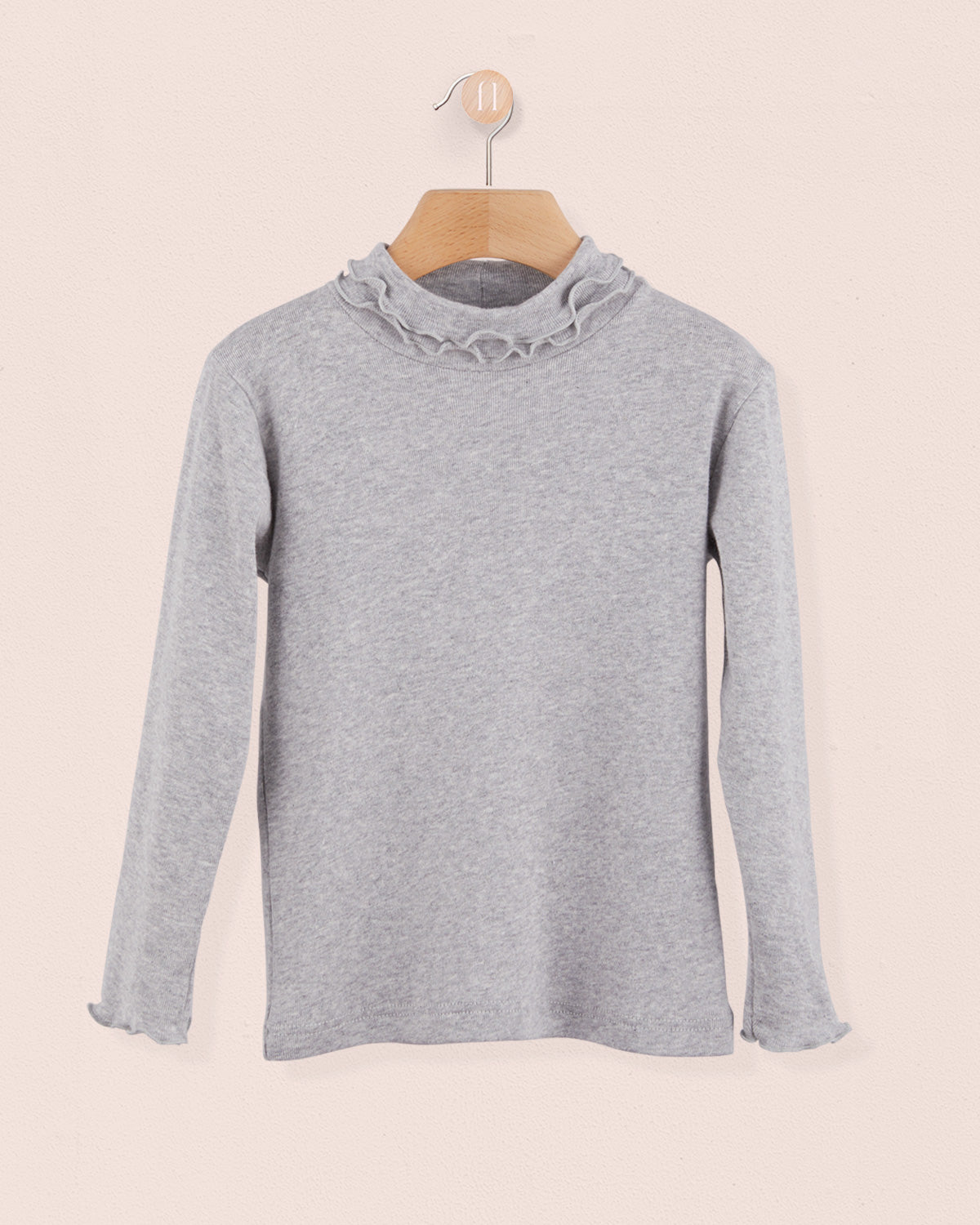 Ruffle Turtleneck Italian Brushed Cotton Grey